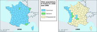 Otter populations in France in 1930 and 1990