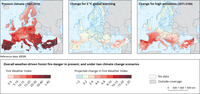 Overall weather-driven forest fire danger in the present, and under two climate change scenarios