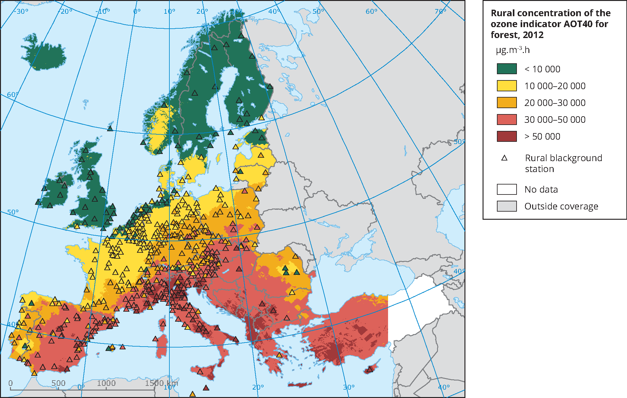 Rural concentration of the ozone indicator AOT40 for forest