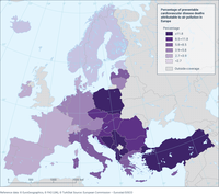 Percentage of preventable cardiovascular disease deaths attributable to air pollution in Europe