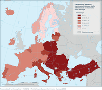 Percentage of preventable cardiovascular disease deaths attributable to environmental risks in Europe