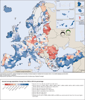 Population change between 2000 and 2014 by NUTS 3 regions