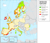 Population trends between 1991 and 2001 in the European coastal regions