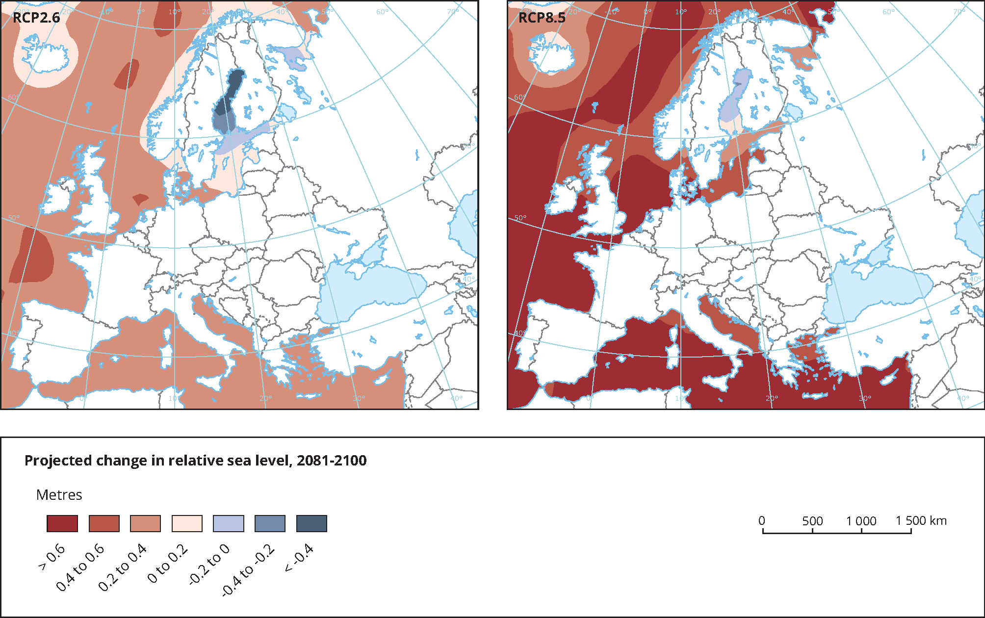 Projected change in relative sea level, 2081-2100
