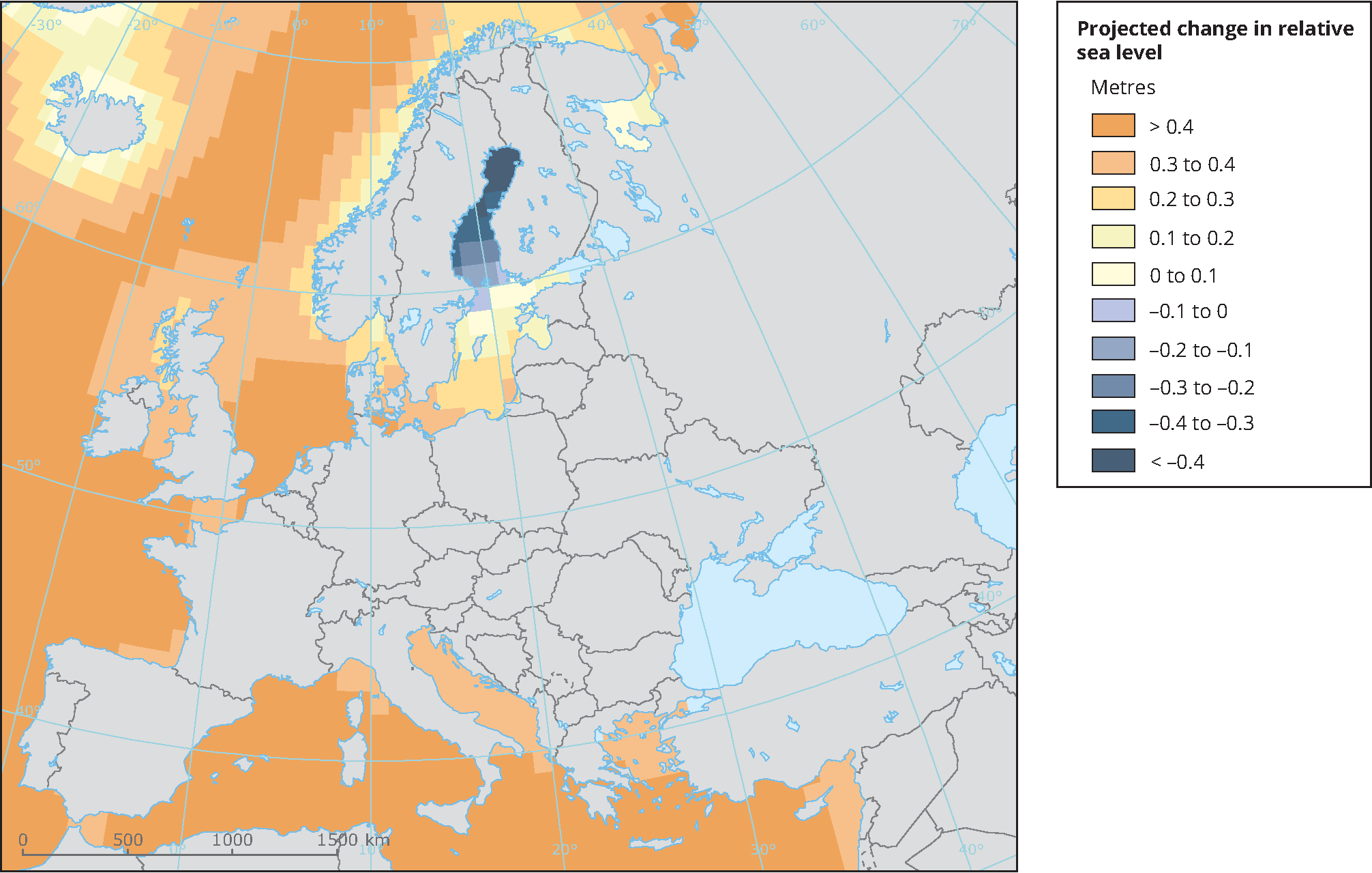 Projected change in relative sea level								