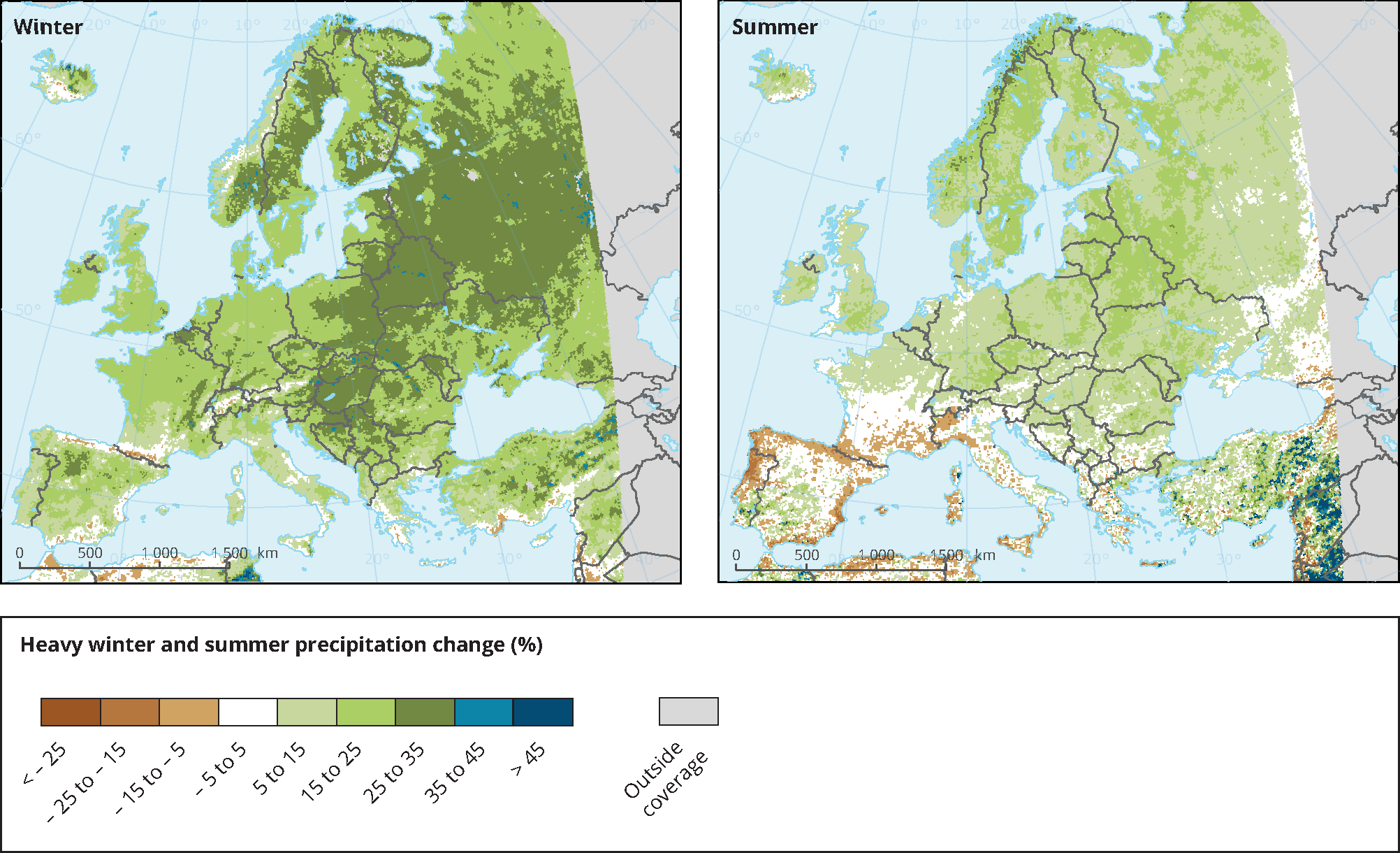 Projected changes in heavy precipitation in winter and summer