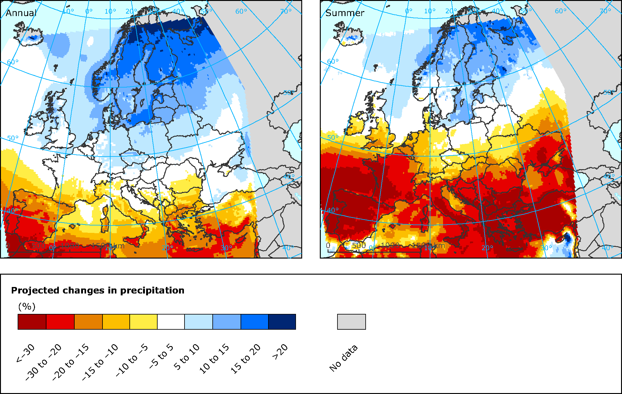 Projected changes in annual and summer precipitation