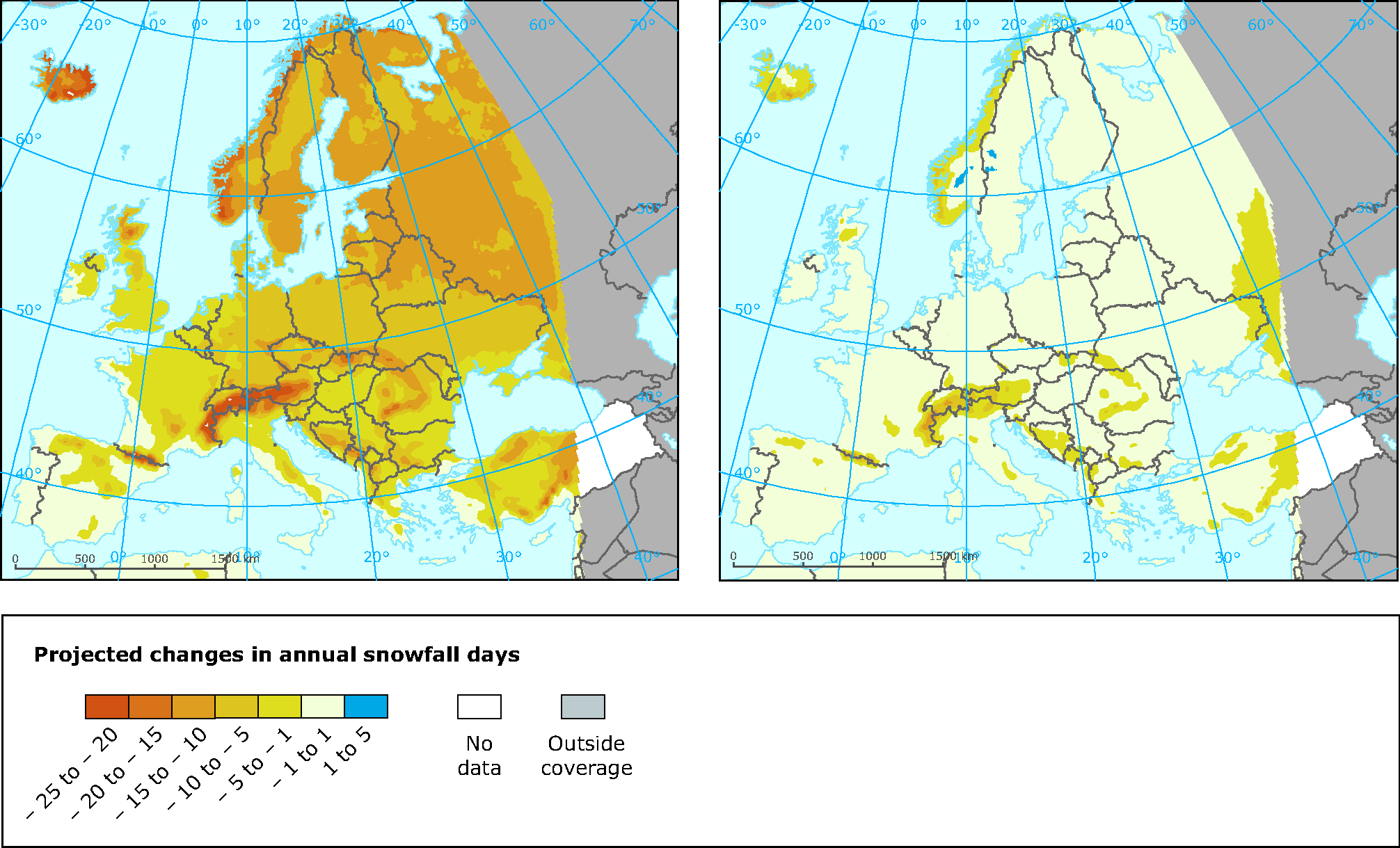 Projected changes in annual snowfall days