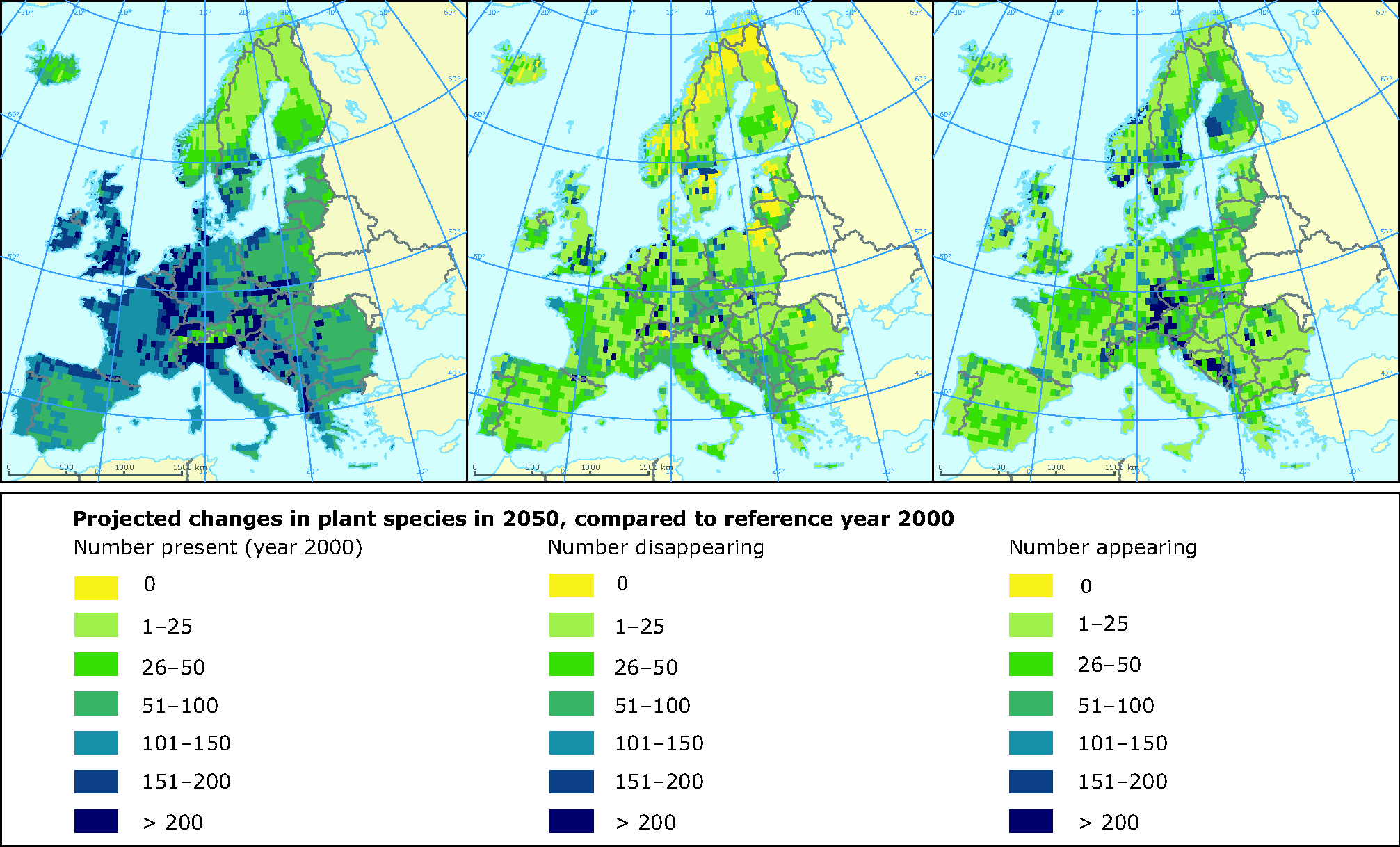 Projected changes in number of plant species in 2050