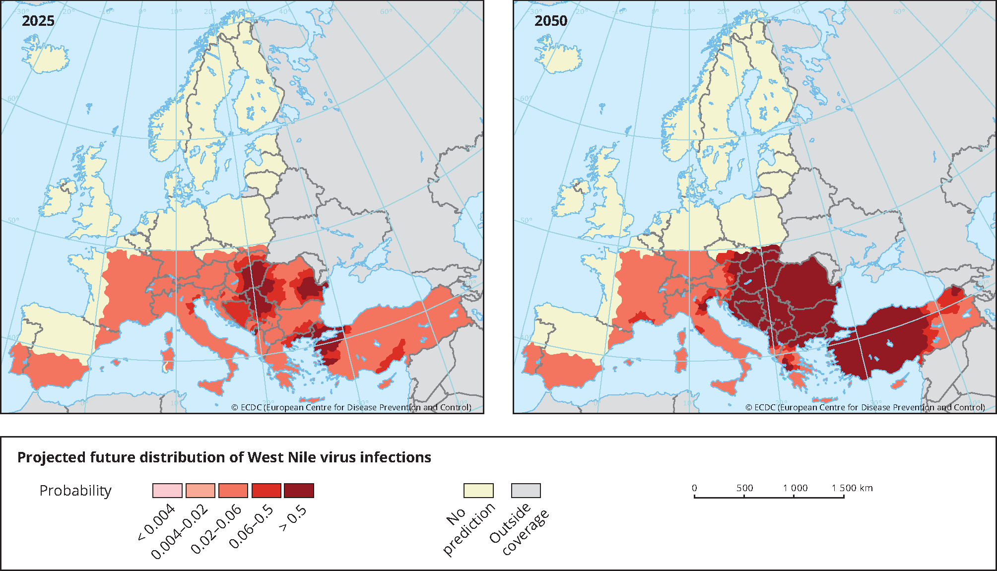 Projected future distribution of West Nile Virus infections