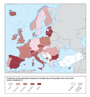 Proportion of the population exposed to average day-evening-night road noise levels (Lden) ≥ 55dB, 2011