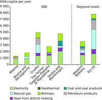 Residential energy consumption in the Western Balkans by energy carrier, 2004