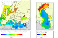 Satellite imagery of chlorophyll-a concentrations in selected