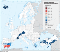 Simulated depletion of groundwater (in mm per year) between 1990-2018