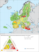 Spatial distribution of species conservation status at Member State level represented in a 10 x 10 km grid