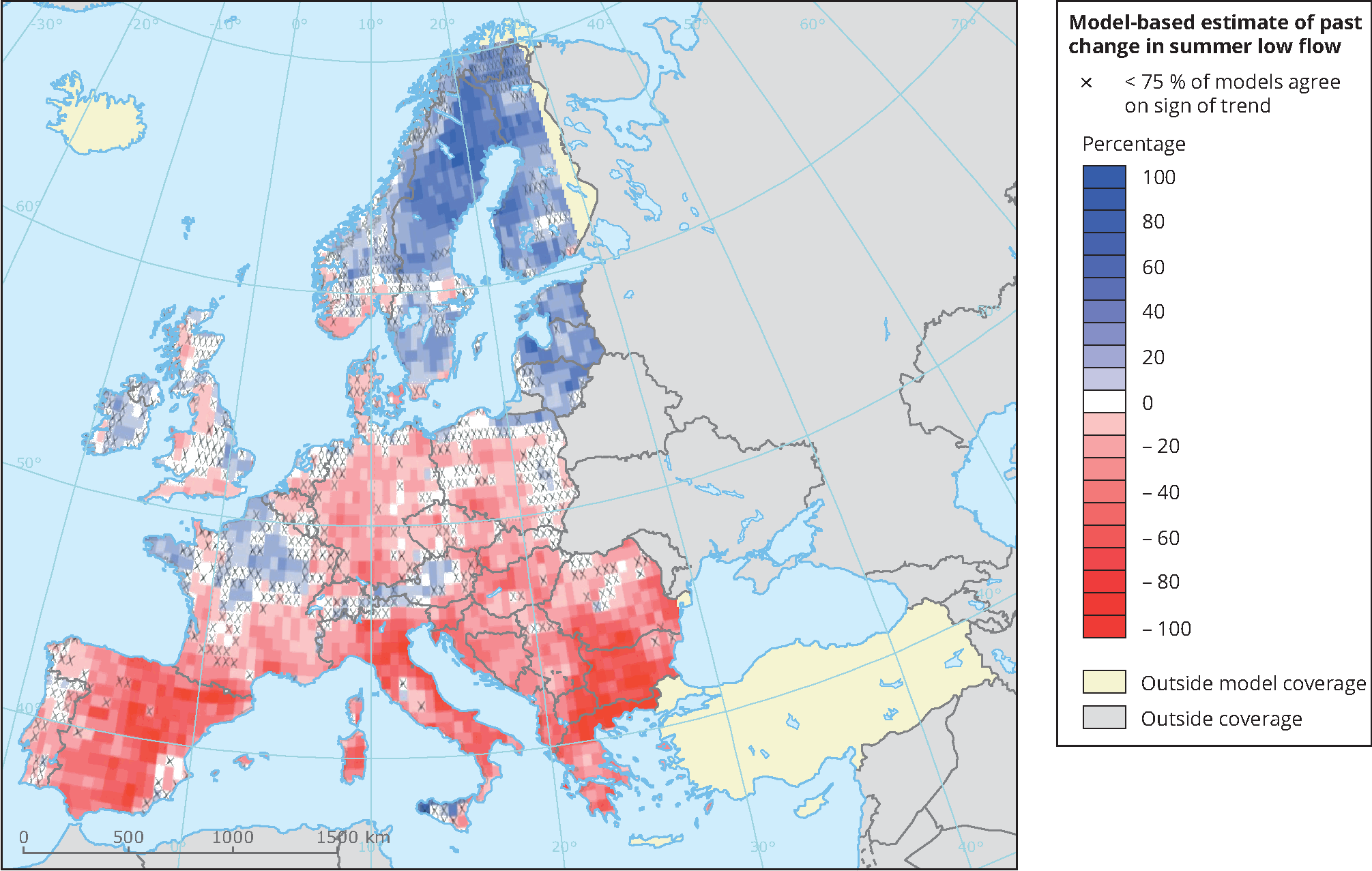 Model-based estimate of past change in summer low flows