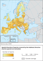 Spatial diversity of species covered by the Habitats Directive (marine species are excluded)