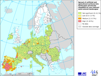 Spread of artificial and agricultural surfaces into previously core natural or semi-natural landscapes