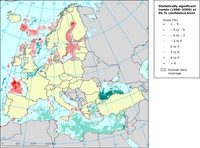 Statistically significant trends of ocean colour intensity 1998–2009 