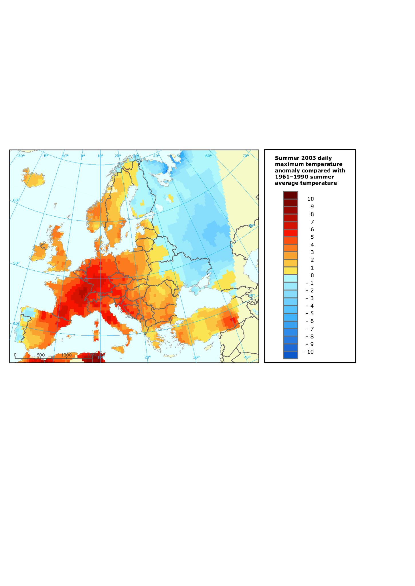 Summer 2003 (June-August) daily maximum temperature anomaly