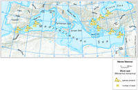 The monk seal (Monachus monachus) distribution: sites and number of seals