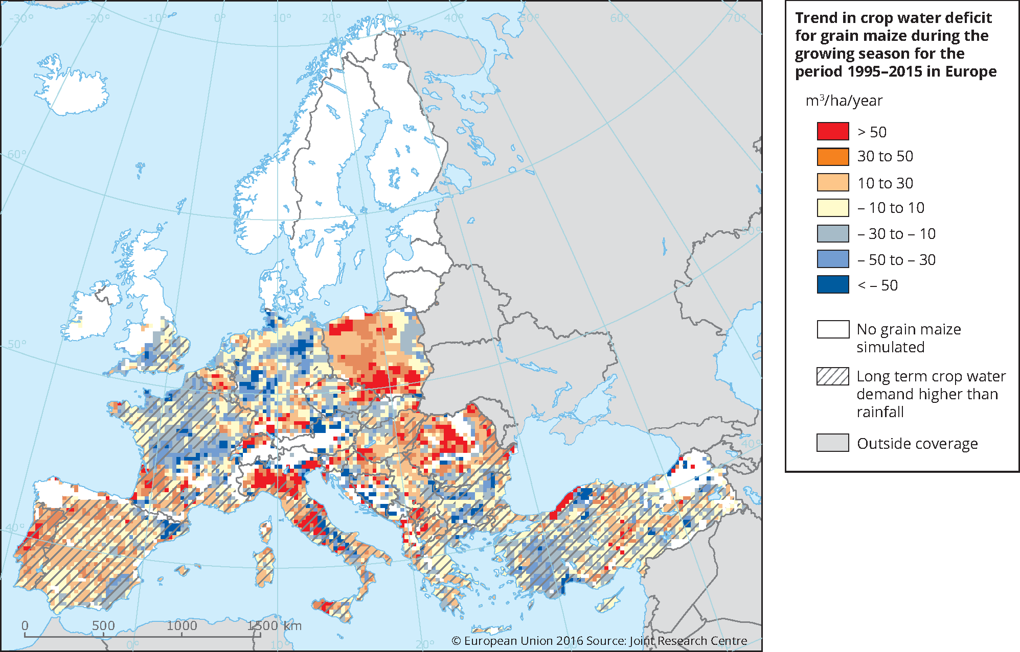 Trend in crop water deficit of grain maize during the growing season