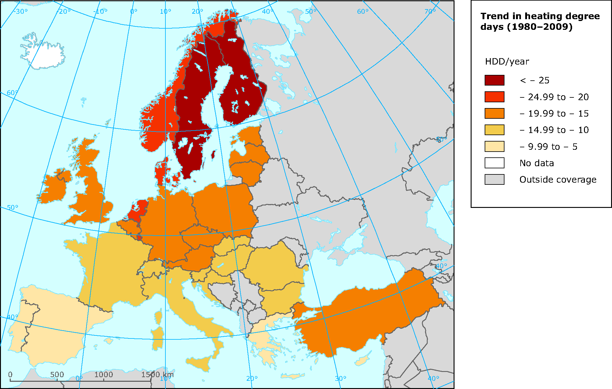 Trend in heating degree days in the EU-27