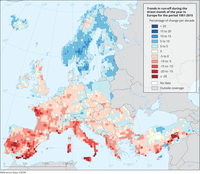 Trends in run-off during the driest month of the year in Europe for the period 1951-2015