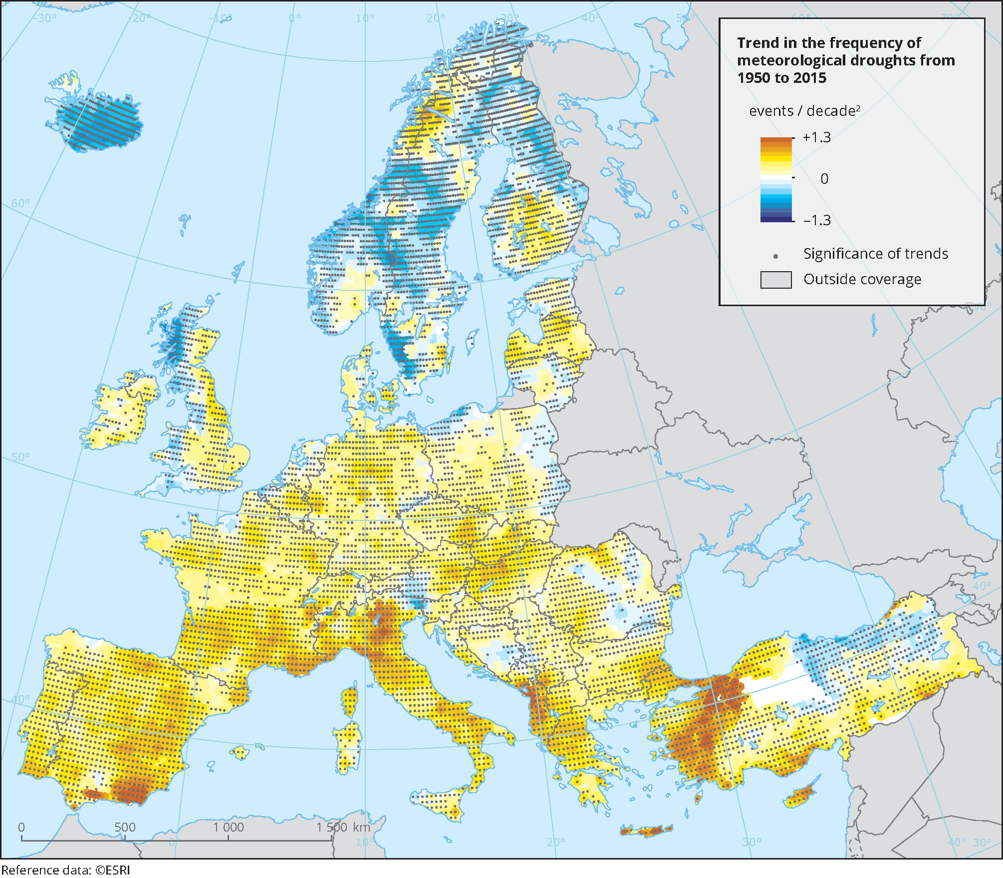 Trend in the frequency of meteorological droughts in Europe (1950-2015)