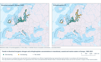 Trends in dissolved inorganic nitrogen and orthophosphate concentrations in transitional, coastal and marine waters in Europe, 1980-2021