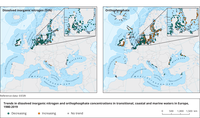 Trends in dissolved inorganic nitrogen and orthophosphate concentrations in transitional, coastal and marine waters in Europe, 1980-2019