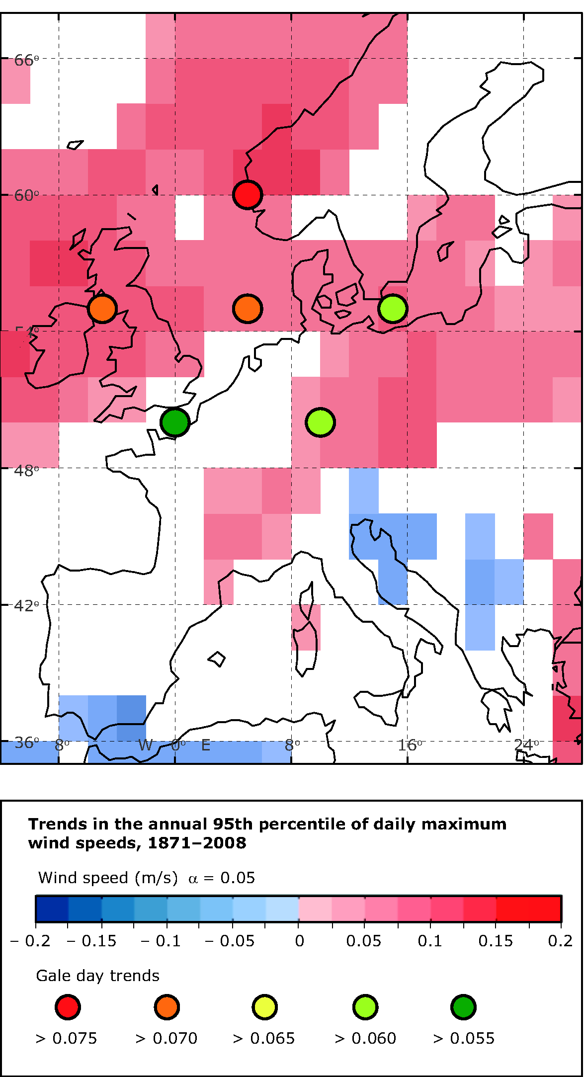 Trends in the extreme wind speeds in the period 1871-2008 based on reanalysis