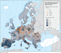 Water Exploitation Index+ 2015 and water consumption per capita (m3/year)