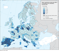Water exploitation index plus (WEI+) in European river sub-basins, summer 2015