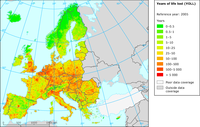 Years of life lost (YOLL) in EEA countries due to PM2.5 pollution, 2005
