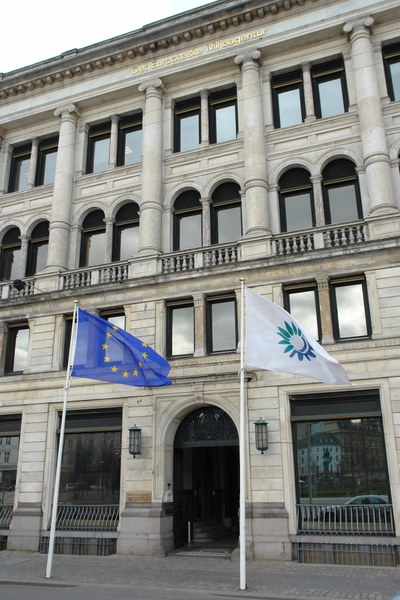 European Environment Agency building with EU and Agency flags