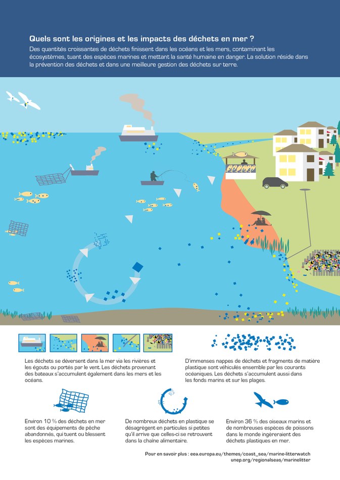 Des quantités croissantes de déchets finissent dans les océans et les mers, contaminant les écosystèmes, tuant des espèces marines et mettant la santé humaine en danger. La solution réside dans la prévention des déchets et dans une meilleure gestion des déchets sur terre.