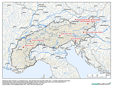 The Alps and the report’s case studies map 
