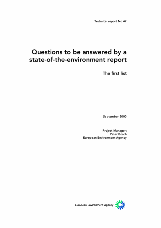 Questions To Be Answered By A State Of The Environment Report The First List European Environment Agency