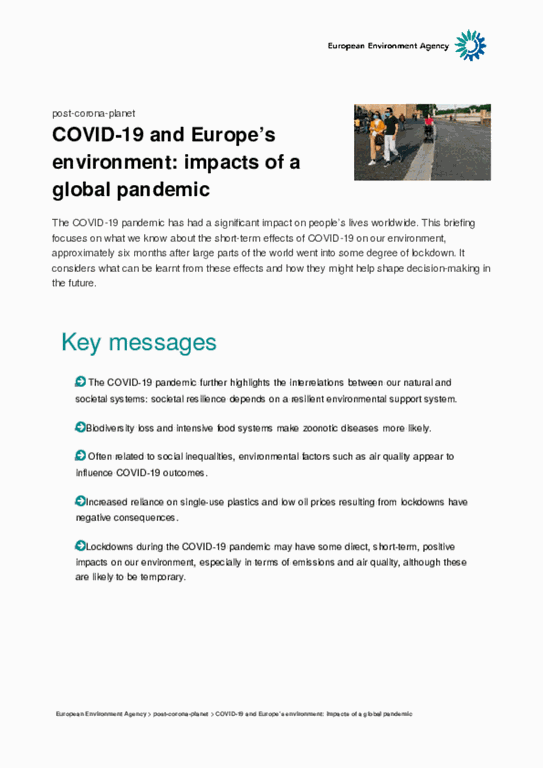 Covid 19 And Europe S Environment Impacts Of A Global Pandemic European Environment Agency