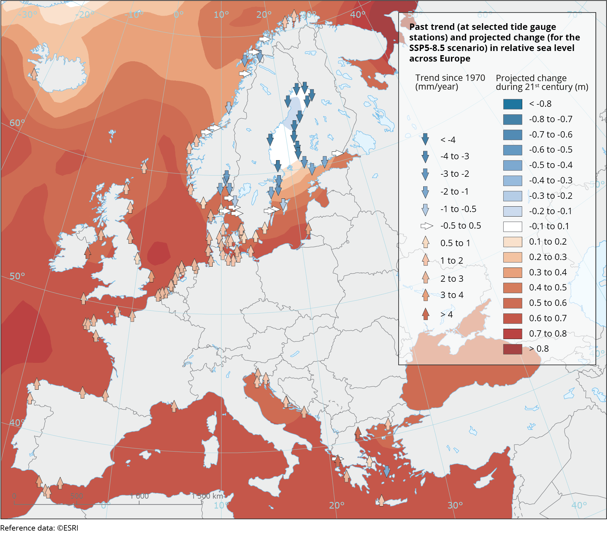 Past trends and projected changes in relative sea level across Europe