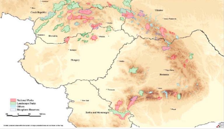 Figure 4: Large scale protected areas in the Carpathians, Daphne Institute of Applied Ecology