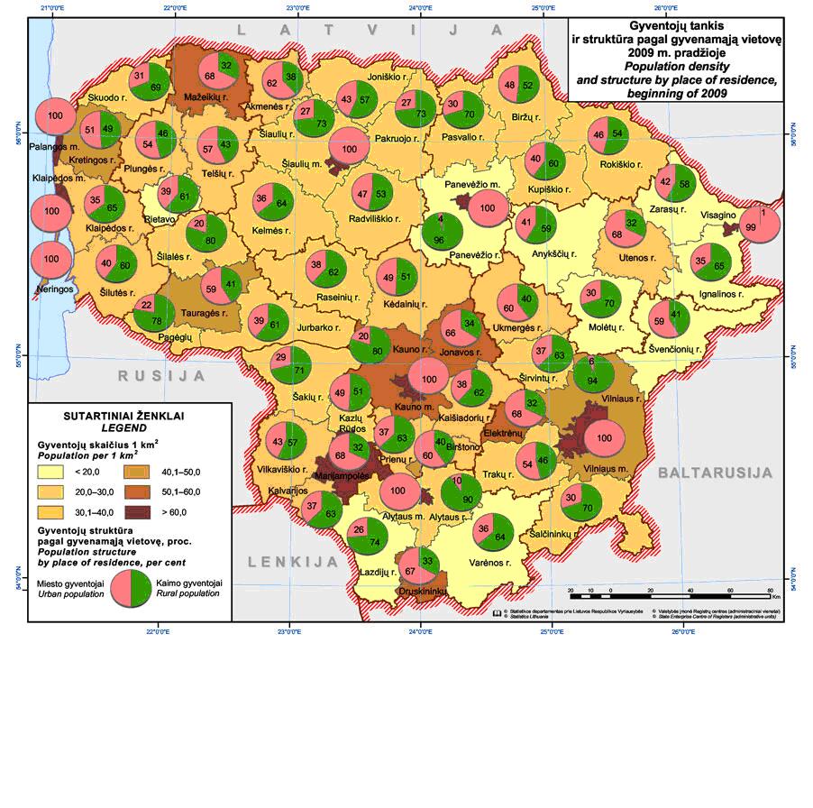 Fig. 1. Population density in Lithuania in 2009 Source: The Department of Statistics. 