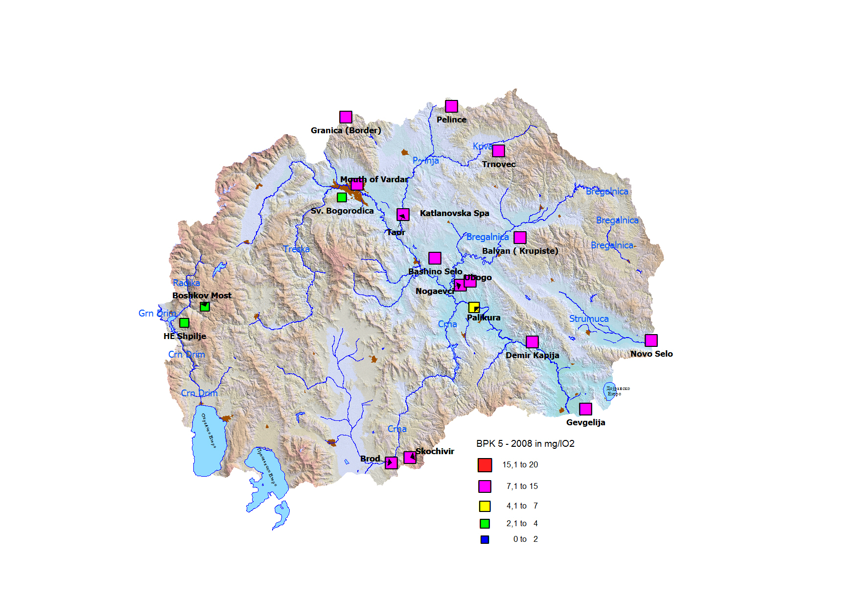 Map 2 BOD concentration in rivers