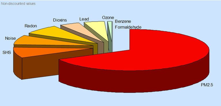 Relative contribution of the nine selected environmental stressors to the total environmental burden of disease attributable to these stressors .