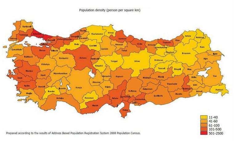 Map 2 Population density in Turkey