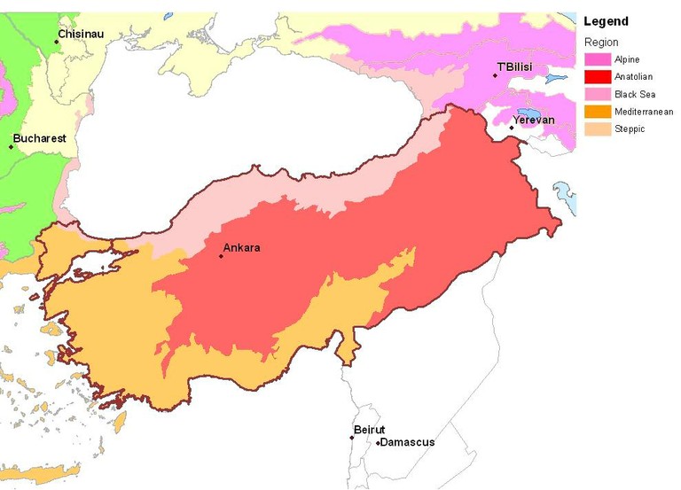 Figure 1. Biogeographical zones of Turkey